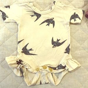 Blue Bird Leg Ruffle Bodysuit